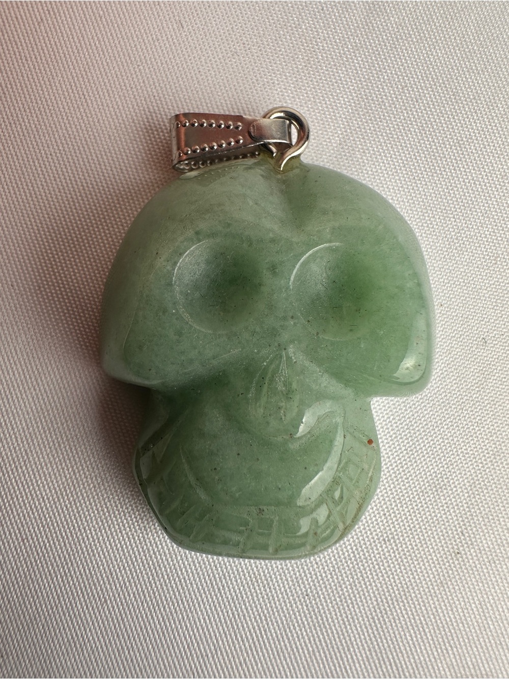Large Carved Green Stone Skull Pendant Heavy Gemstone Gothic Necklace Charm